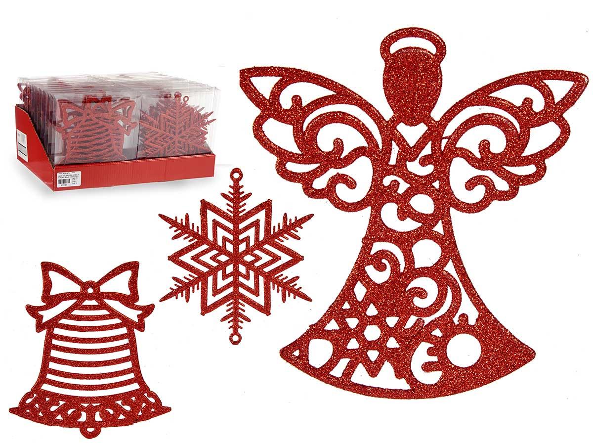Krist+ Set de 3 Colgantes de Árbol en PVC, Rojo, 15 cm - Incluye Varios Diseños (24 Unidades)