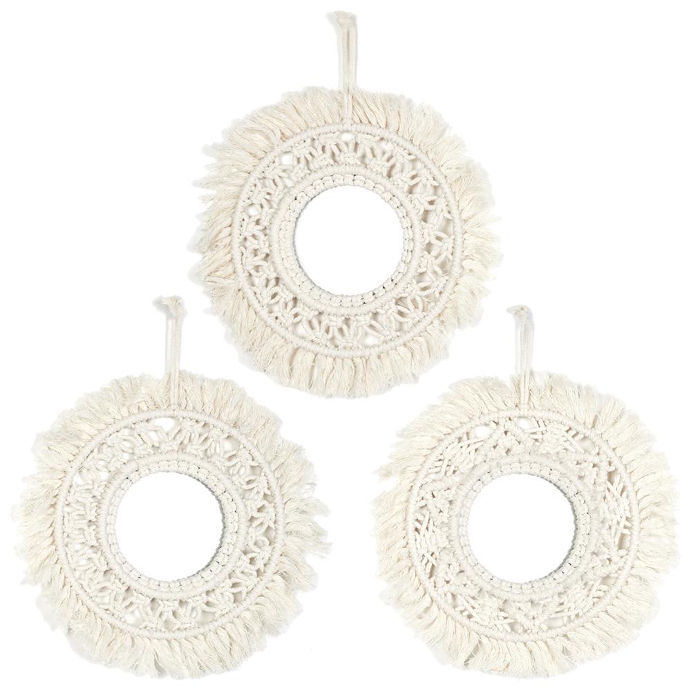 Home Deco Factory Juego de 3 Espejos Boho, Colección Mirage, Metal, Altura 28 cm