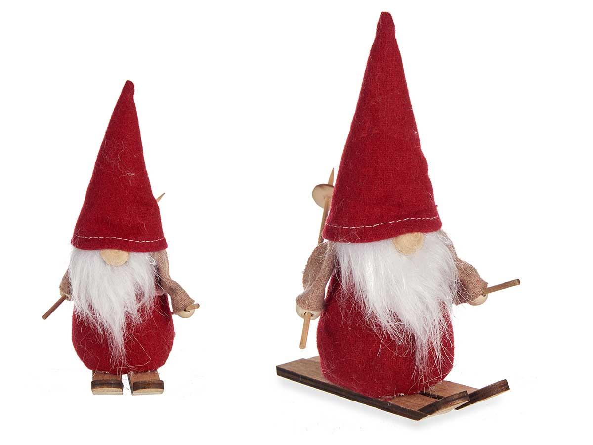 Krist+ Figura Santa Rojo con Esquís 15 cm - Decoración Navideña en Madera y Tela (24 Unidades)