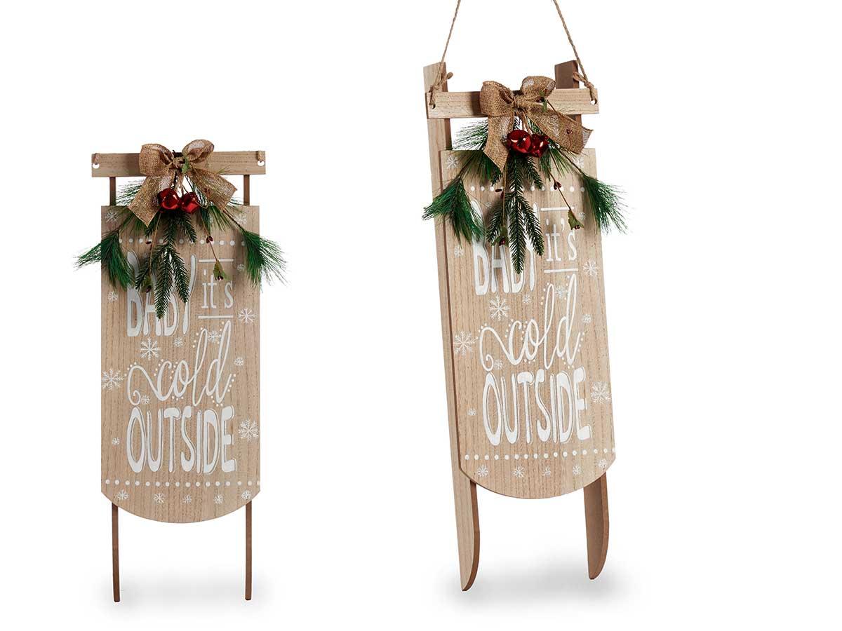 Krist+ Cartel Trineo Outside de Madera MDF 60 cm - Colores Beige, Blanco, Verde - Dimensiones 20x5x69 cm (6 Unidades)