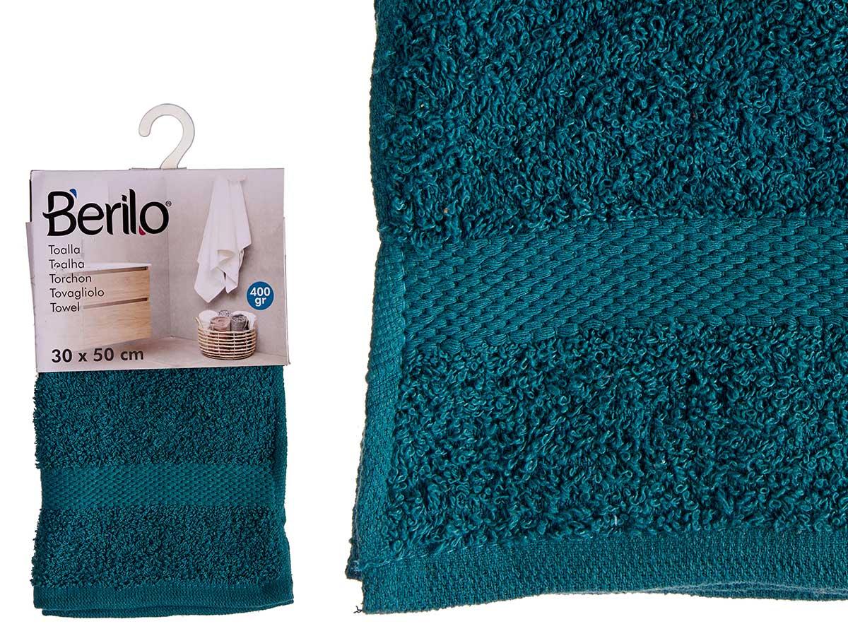 Berilo Toalla Lisa 30x50 cm Azul Petróleo - 80% Algodón, 20% Poliéster (36 Unidades)
