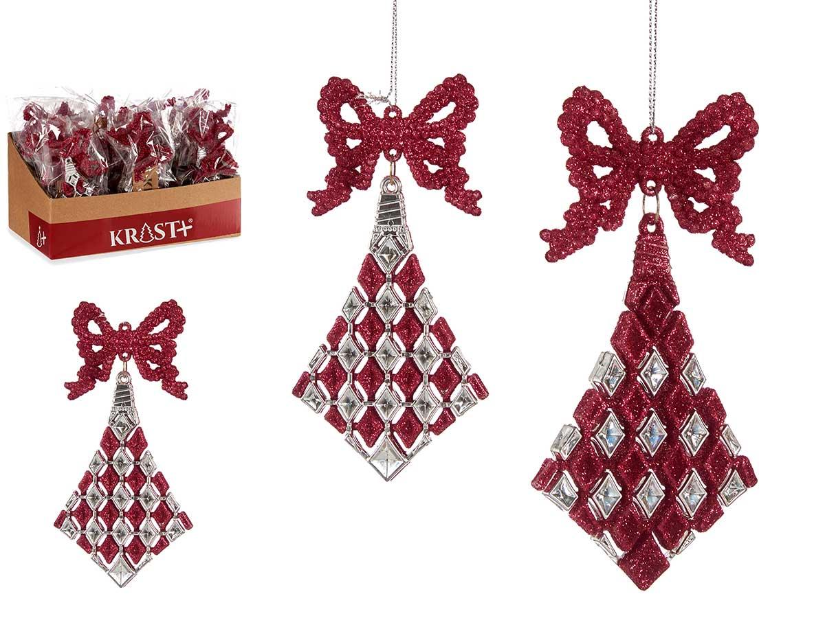 Krist+ Adorno Árbol Navidad Rombos con Lazo Fucsia 7.5x15.5x1 cm (48 Unidades)