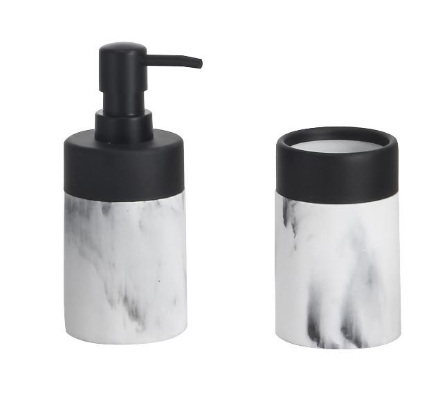 DKD Home Decor Set de 2 Accesorios de Baño Moderno de Resina y Metal Blanco Negro 7.2x16.4x7.2 cm