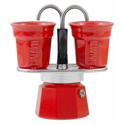 Bialetti Mini Express Cafetera Espresso Set - Roja con 2 Tazas Rojas