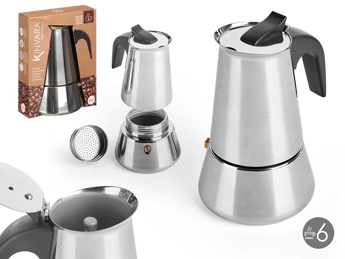 Kinvara Cafetera Inducción 6 Tazas Acero, 300ml, Compatible con Inducción/Gas/Vitrocerámica/Eléctrico, 14x19x11 cm (12 Unidades)