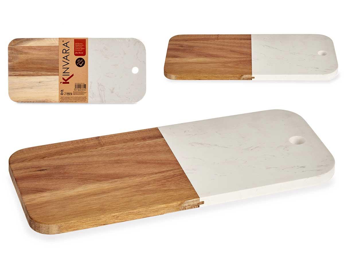 Kinvara Tabla de Cortar Madera y Mármol Blanco 38 cm - Madera Acacia, Resistente (8 Unidades)
