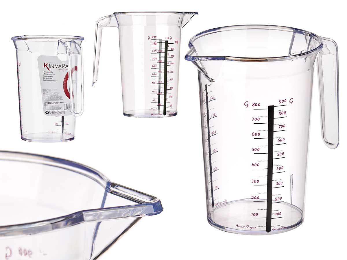 Kinvara Jarra Medidora Transparente 800 ml de Plástico 17.5x17.5x12.5 cm (36 Unidades)