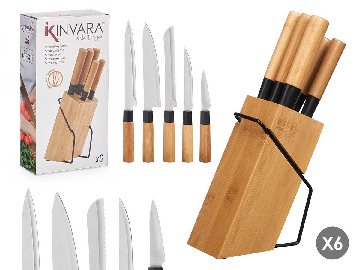 Kinvara Juego de 5 Cuchillos de Bambú y Acero, 18.5x36x8.5 cm (4 Unidades)