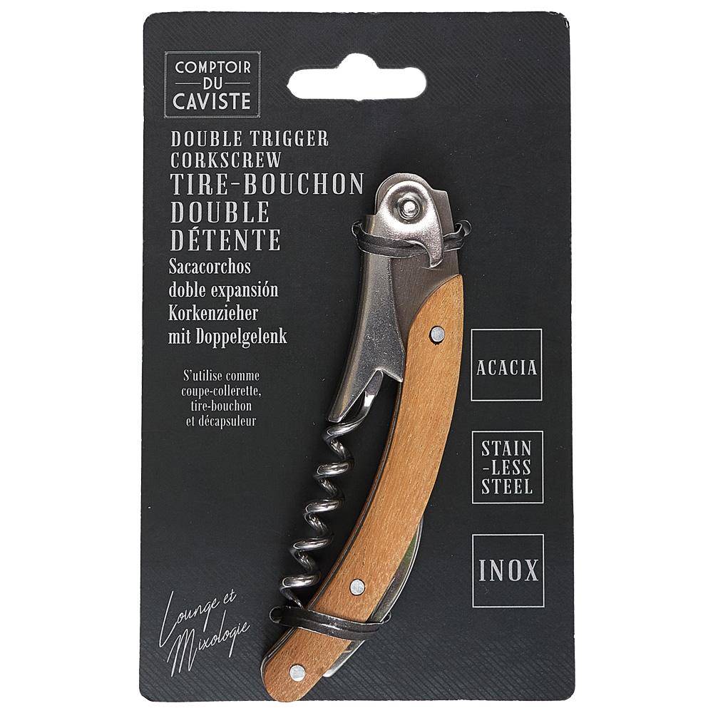 Cook Concept Sacacorchos de Acacia con Cuchillo Descapsulador, Acero Inoxidable y Hierro - Cocktail Lounge