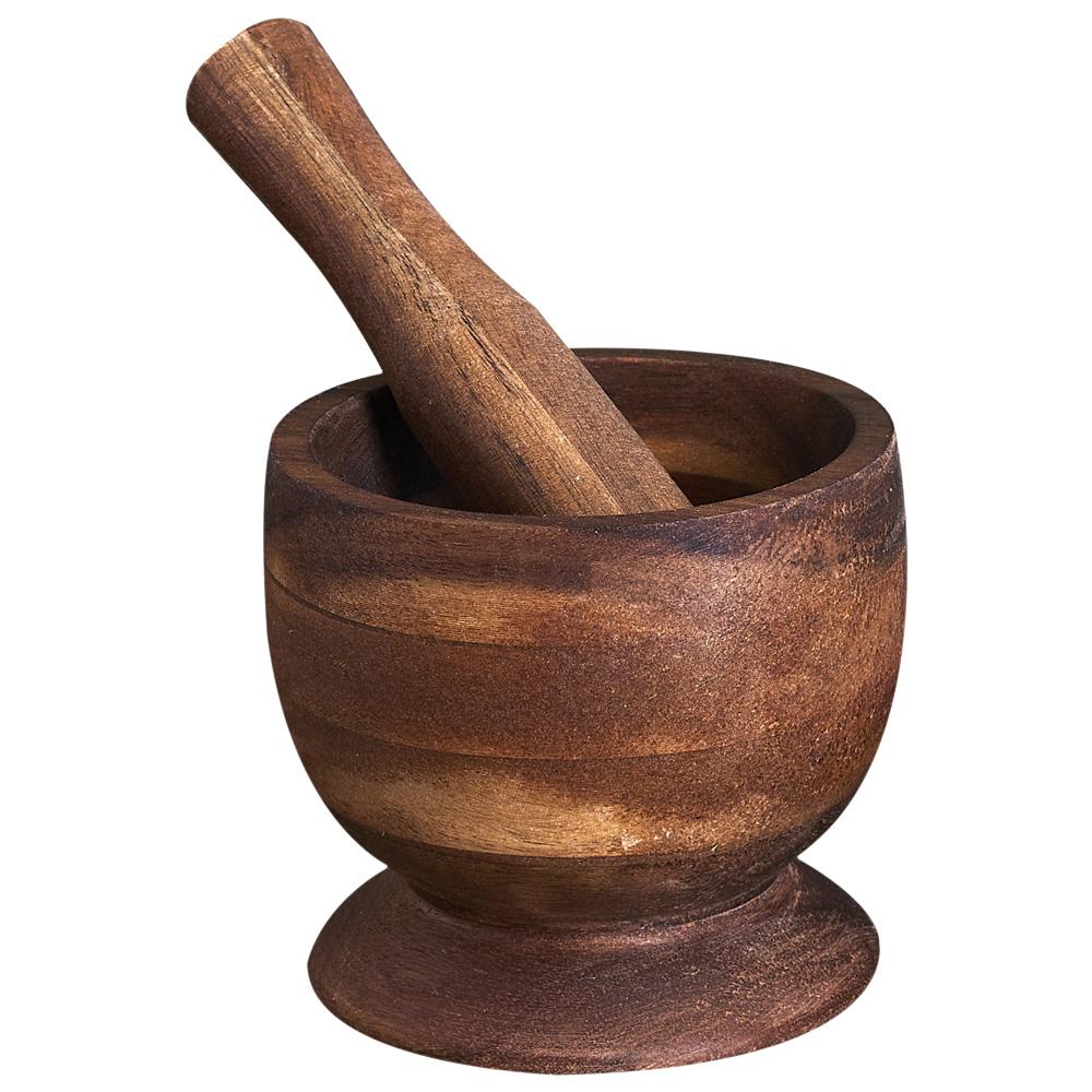 Home Deco Factory Mortero con Mano de Acacia, Diámetro 12 cm