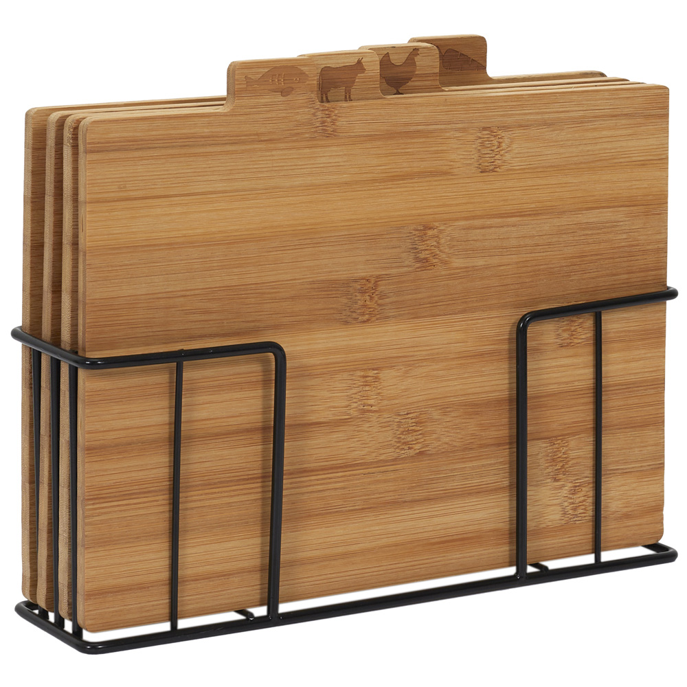 Cook Concept Juego De 4 Tablas De Cortar Bambú Con Pictogramas Y Soporte De Metal - 29x7 cm