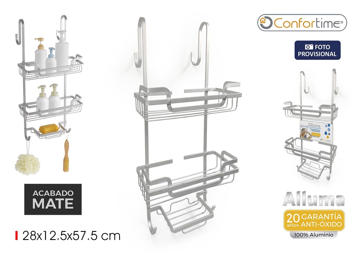 Inde Colgador de Baño con 3 Bandejas para Puerta, 12.5 x 57.5 x 28 cm (4 Unidades)