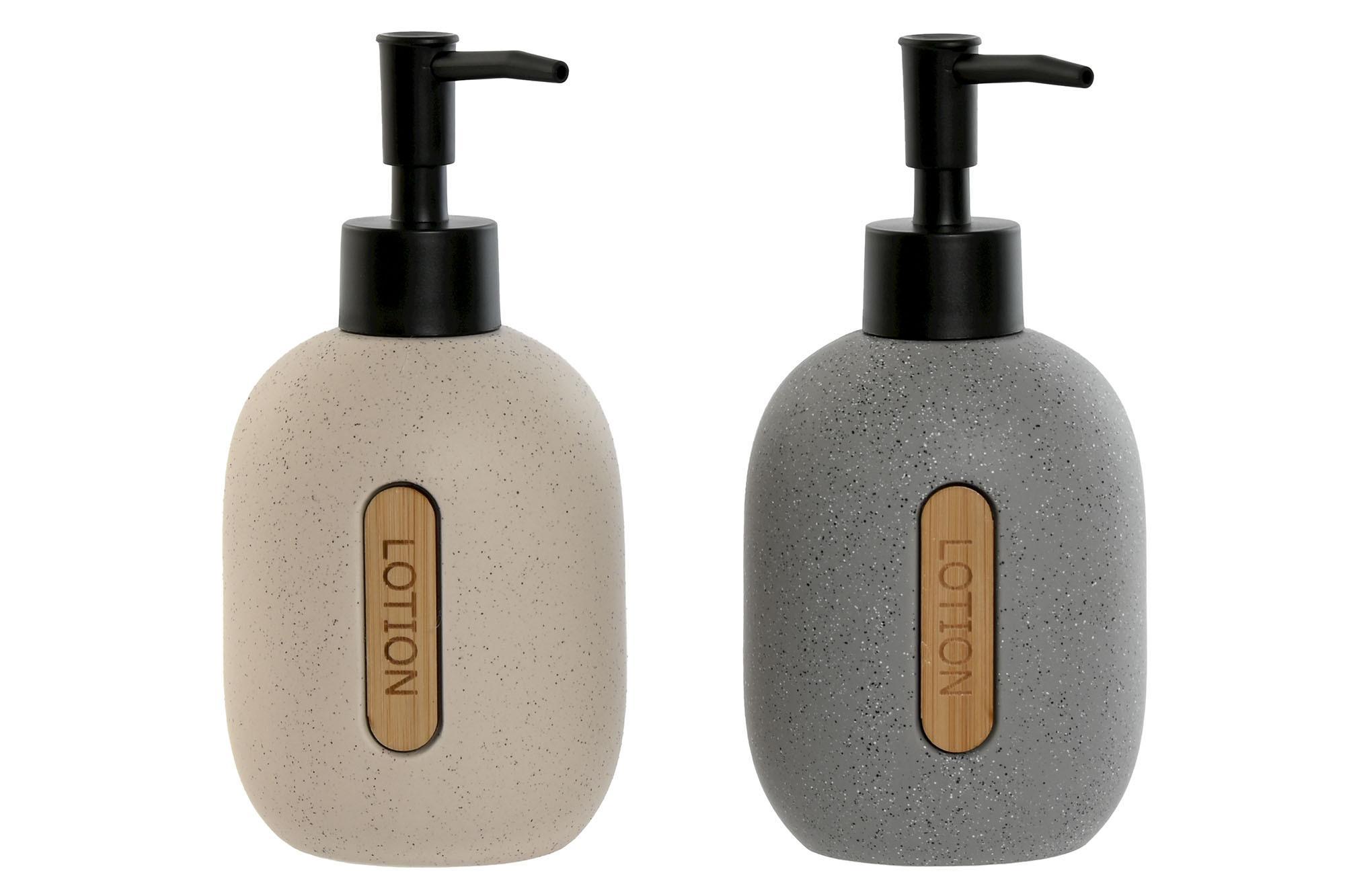 DKD Home Decor Dosificador de Jabón/Loción Basicos Crema Gris, Capacidad 320 ml, Material Dolomite y ABS, 7x18x8.5 cm (Pack 2 Unidades)