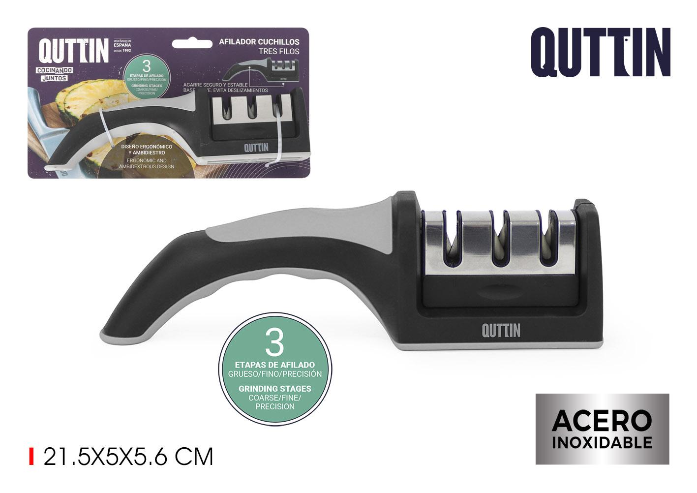 Quttin Afilador de Cuchillos Profesional con Tres Filos 21.5x5x5.6 cm (12 Unidades)