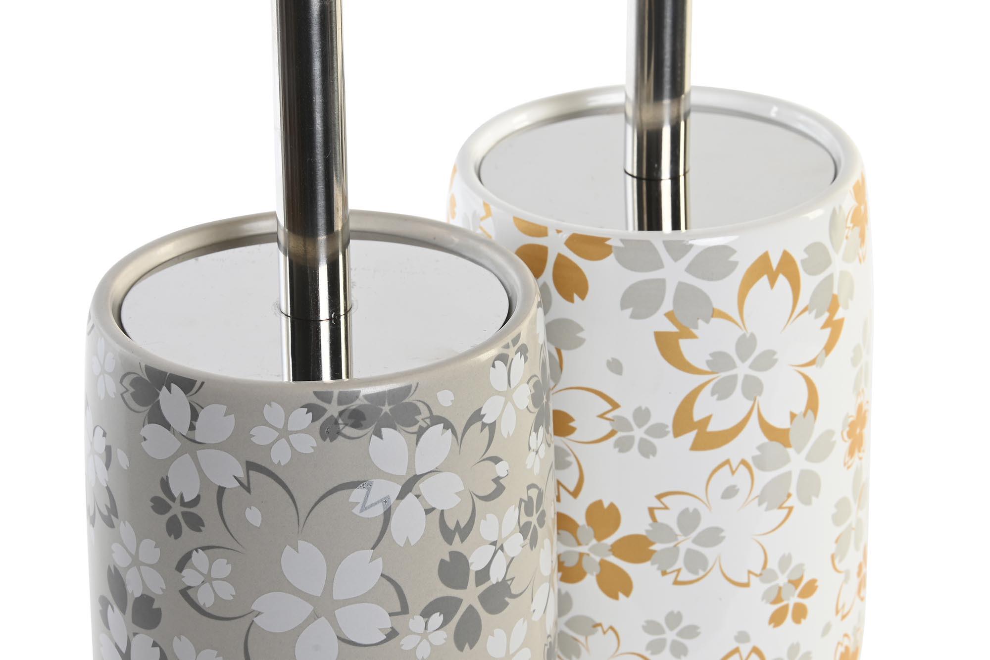 DKD Home Decor Escobillero de Baño Shabby Chic Estilo Vintage Dolomite Gris Beige Juego de 2 Unidades - 10x10x36 cm