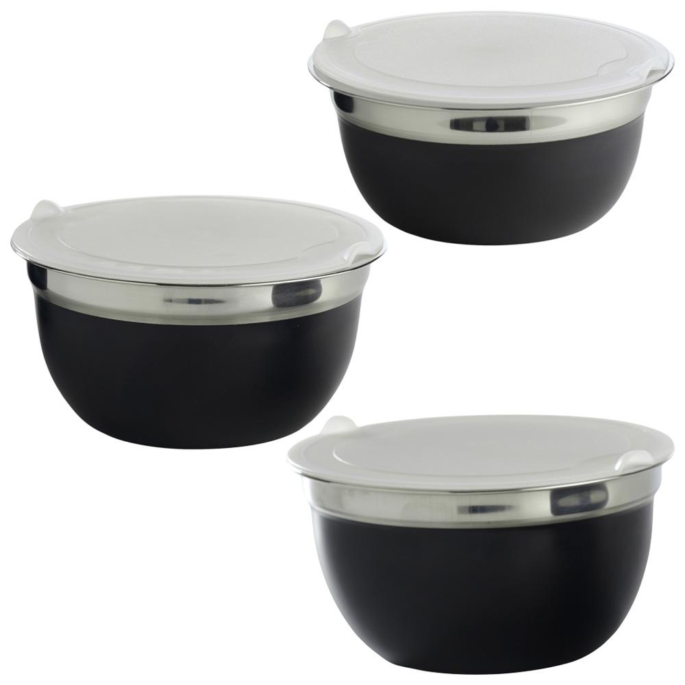 Day Juego De 3 Bols Con Tapa De Acero Inoxidable Y Plástico - Pequeño 14cm, Mediano 16cm, Grande 18cm