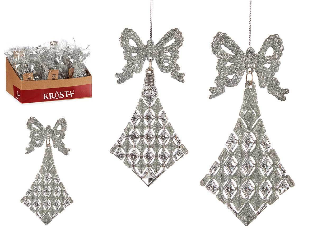 Krist+ Adorno Árbol Navidad Rombos Lazo Plateado 7.5x15.5x1 cm (48 Unidades)