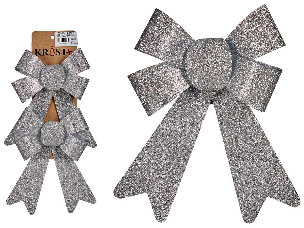 Krist+ Set de 2 Lazos Decorativos Plata 15x17 cm (72 Unidades)