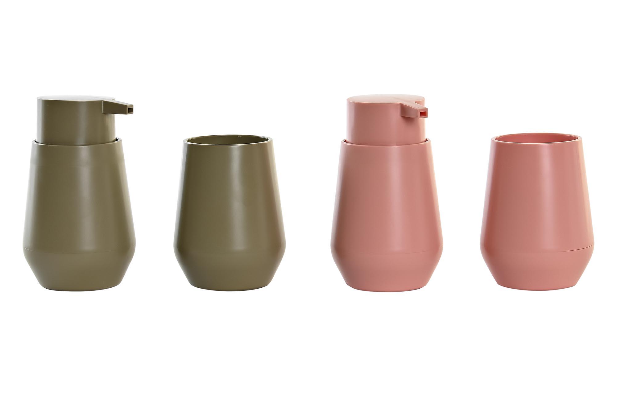 DKD Home Decor Set de Accesorios de Baño Básico con 2 Piezas en Colores Surtidos Mate (Melocotón, Verde) de Ps 8.5x14.5x8.5 cm