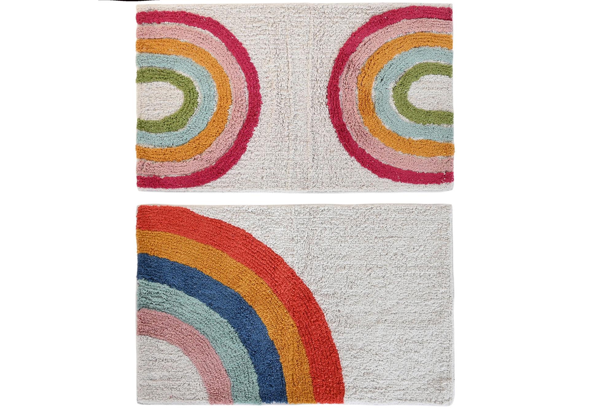 DKD Home Decor Alfombra Urban Multicolor Tejido de Algodón y Poliéster 80x50 cm, con Detalle Arcoíris, Pack de 4 Unidades