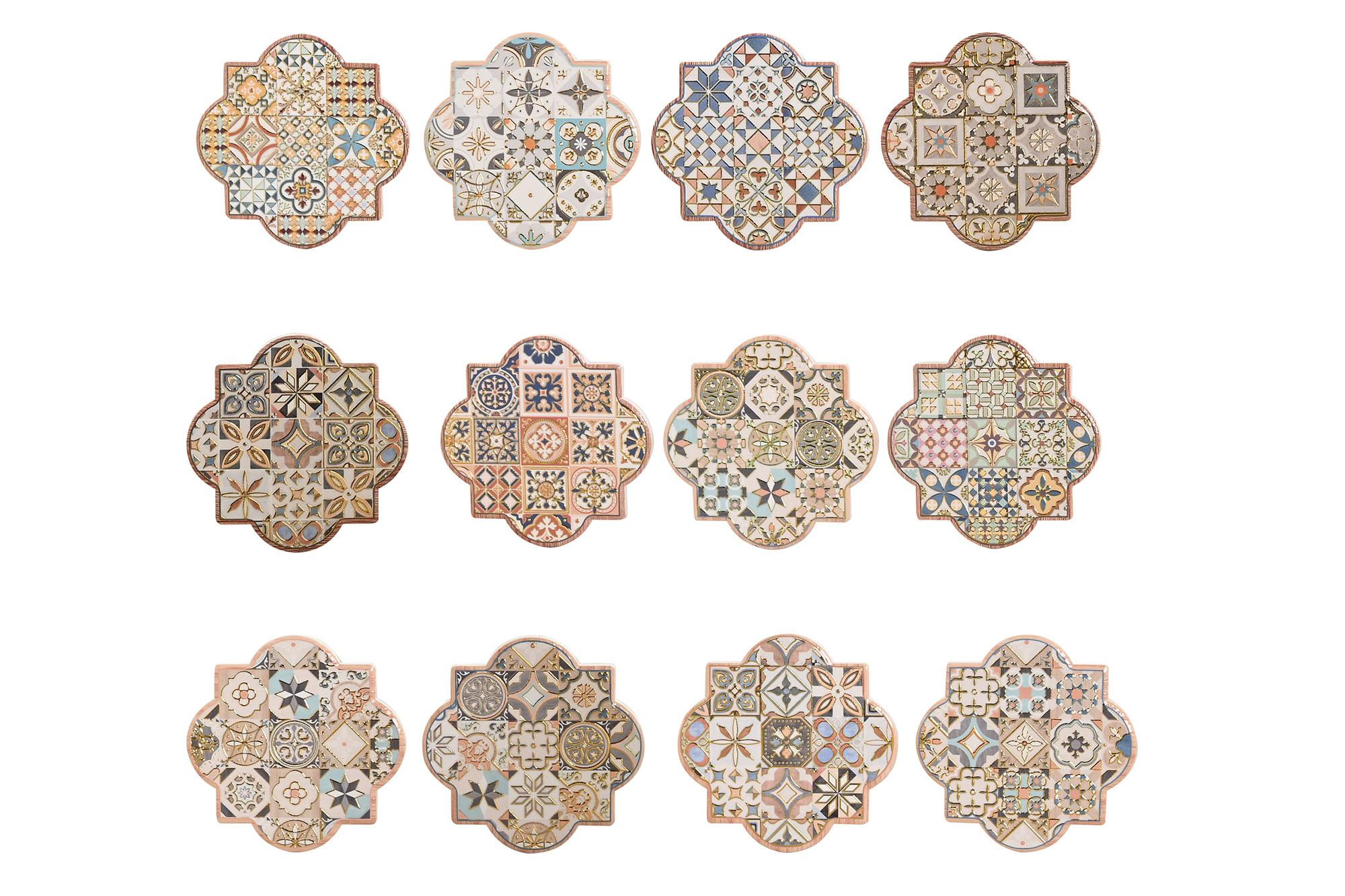 DKD Home Decor Posavasos Mediterráneo Azulejos Azul Blanco Dolomita Corcho 10.8x10.8x0.7 cm (72 Unidades)