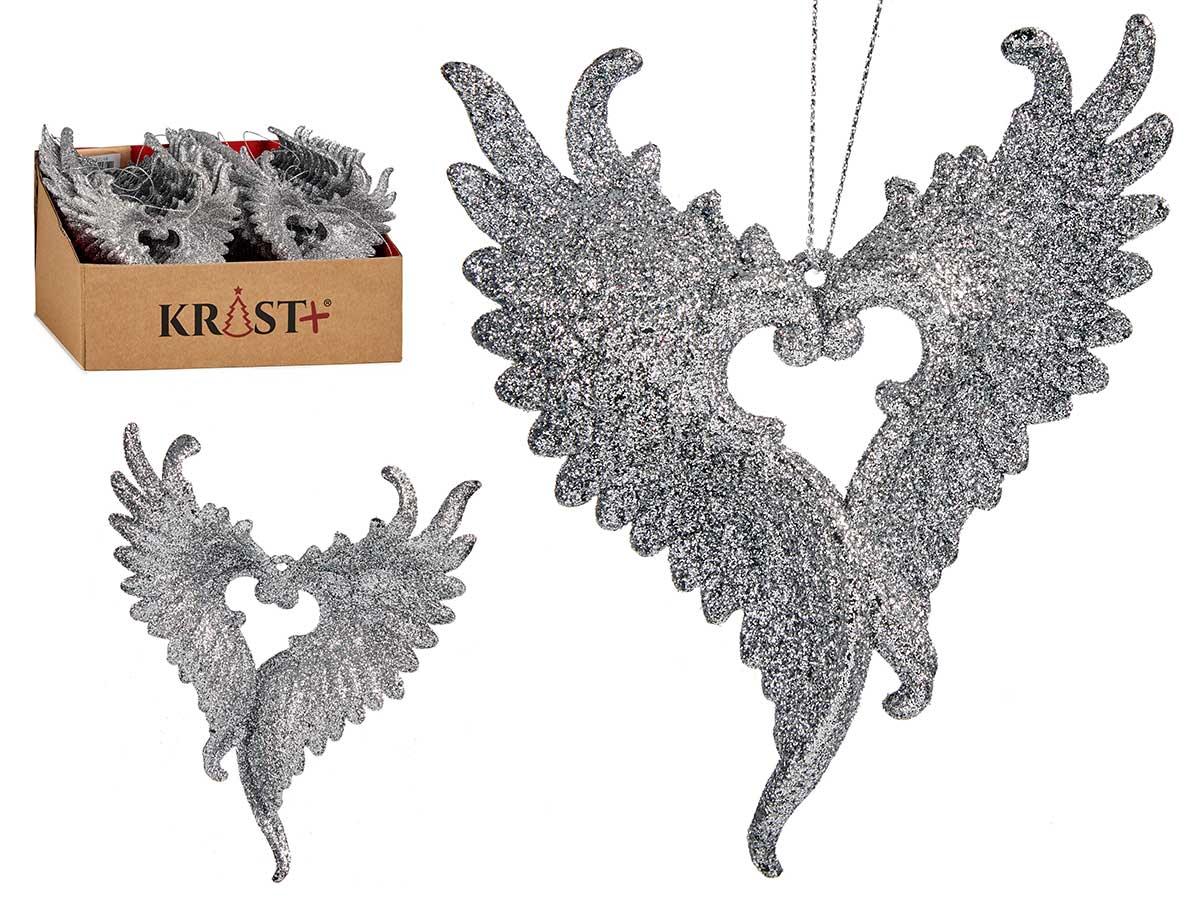 Krist+ Adorno Árbol Navidad Pequeño Alas Plateado 12x13x2.5 cm Plástico con Purpurina (48 Unidades)