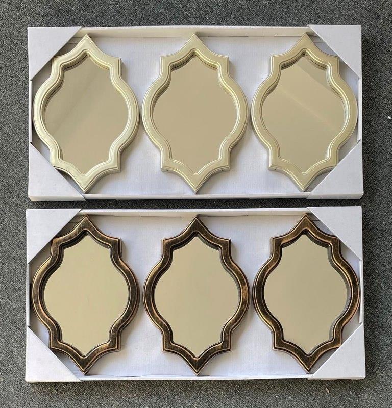 DKD Home Decor Espejo Árabe Cobrizo Champán 30x20x2 cm Set de 3 Piezas Surtidas para Decoración del Hogar