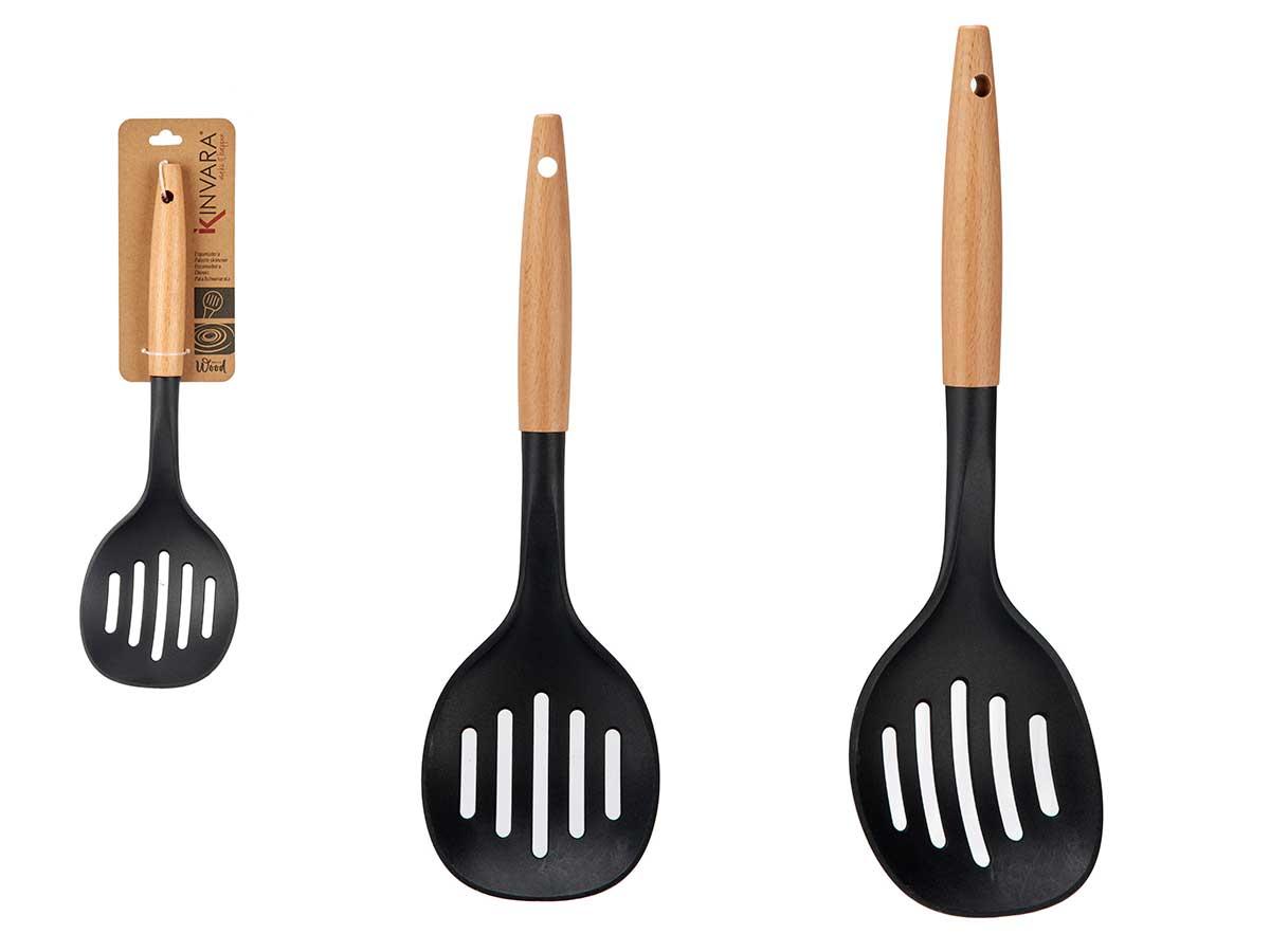 Kinvara Espumadera de Cocina con Mango de Madera 11x35x4 cm (12 Unidades)