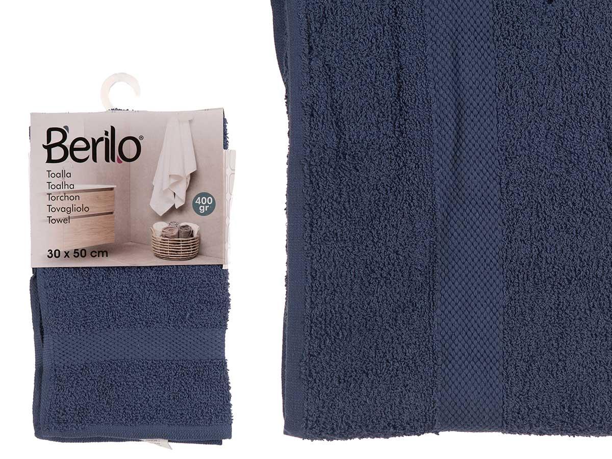 Berilo Toalla Lisa 30x50 cm Azul Oscuro - 80% Algodón, 20% Poliéster (36 Unidades)