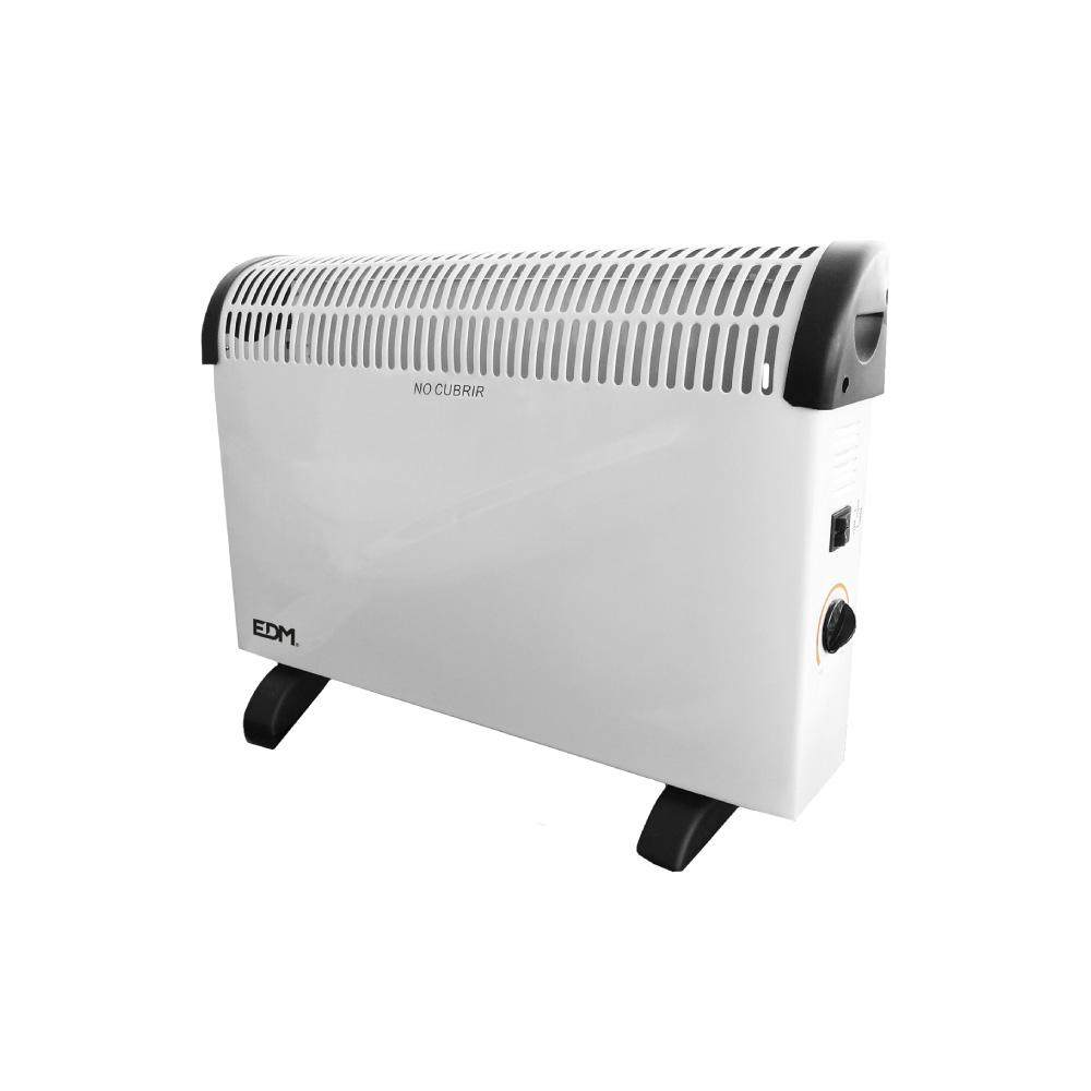 Edm Convector de Aire Estándar 2000W, 3 Niveles (750/1250/2000W), Termostato Regulable, Blanco, 62.5 x 14 x 49 cm