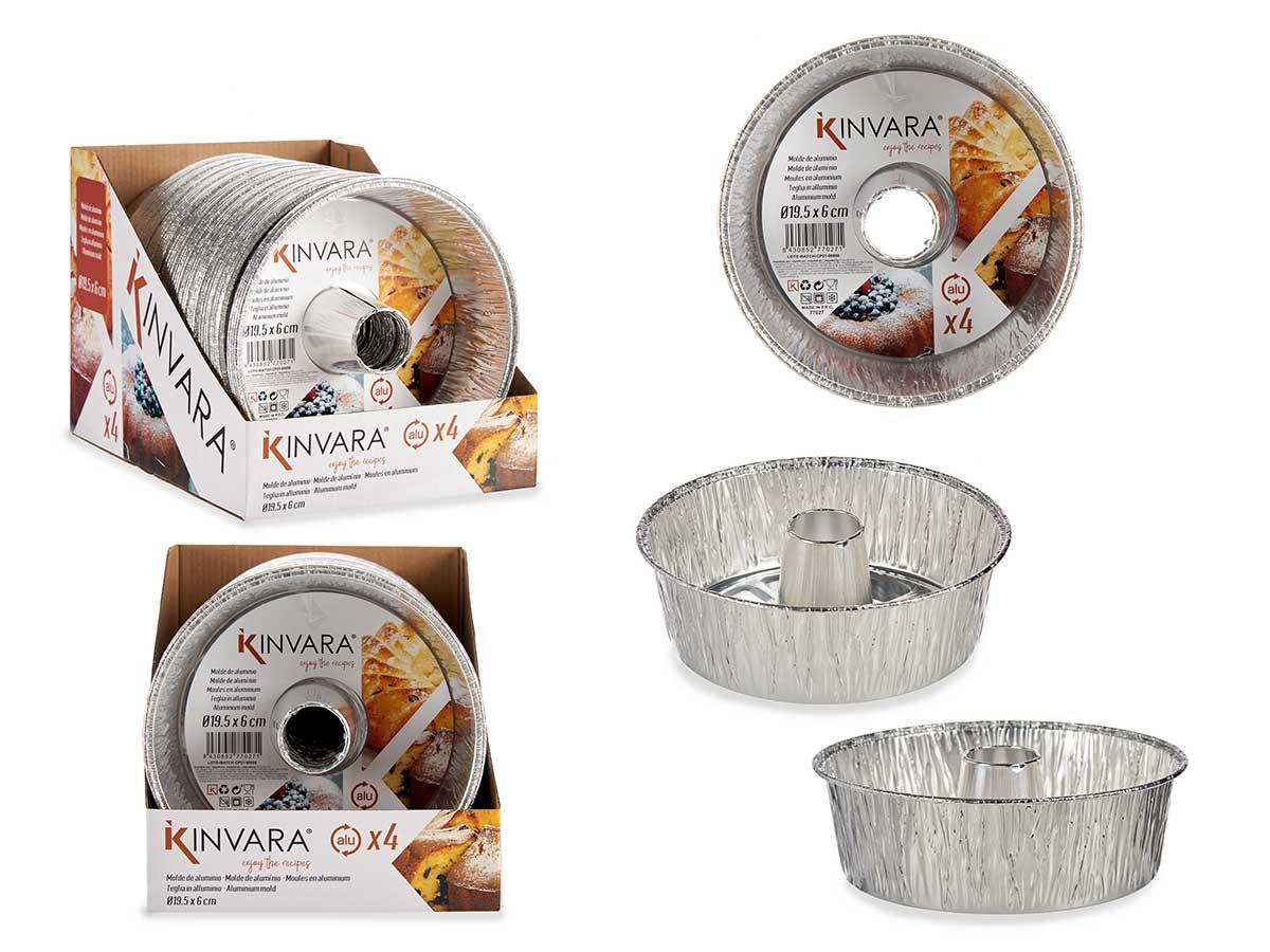 Kinvara Set de 4 Moldes de Aluminio para Flan Pequeño 19.5x19.5x7 cm (24 Unidades)