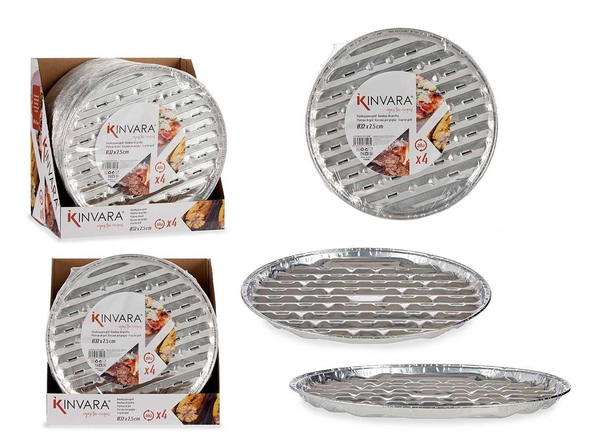 Kinvara Set de 4 Bandejas para Pizza de Aluminio, 32x32 cm (24 Unidades)