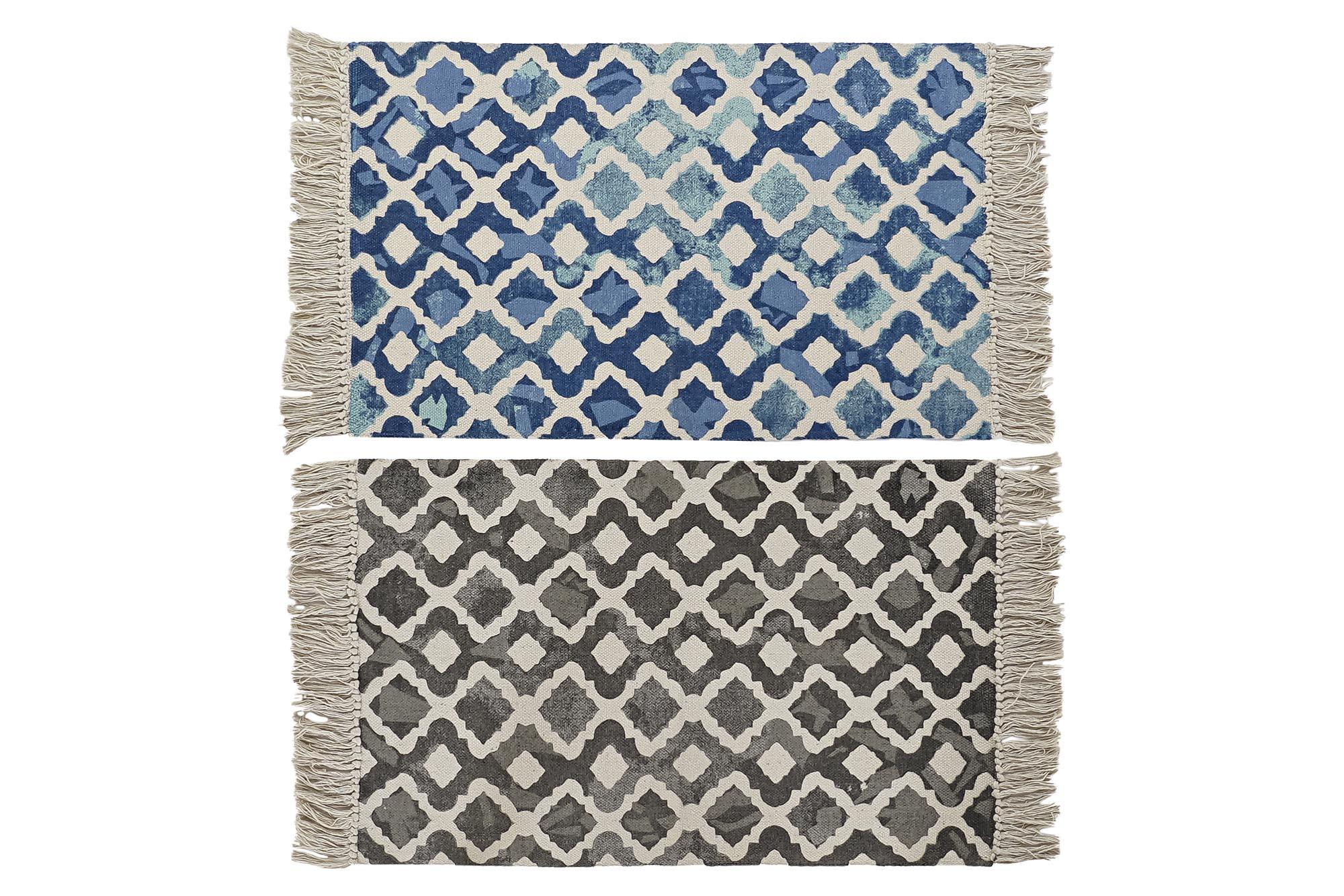 DKD Home Decor Alfombra Árabe de Poliéster y Algodón 1000 gsm, para Baño, Gris y Azul, 50x80 cm - Pack 4 Unidades