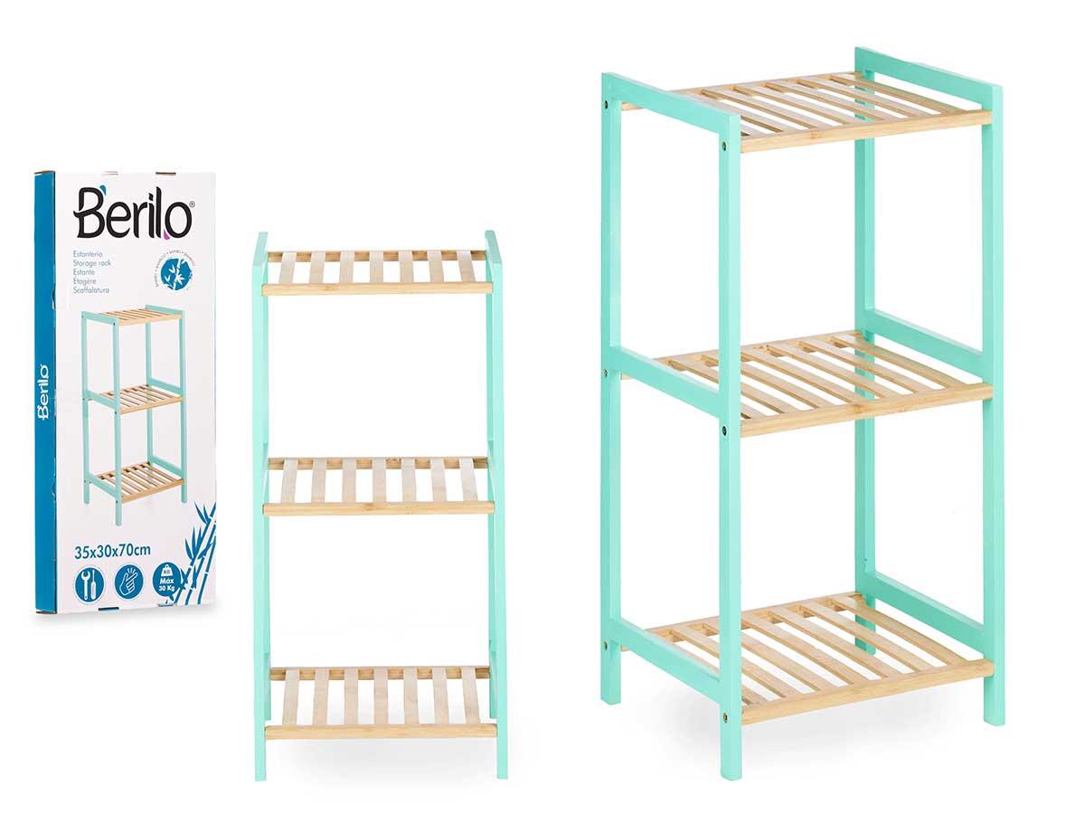Berilo Estantería Cuadrada 3 Estantes Bambú Menta 35x70x30 cm