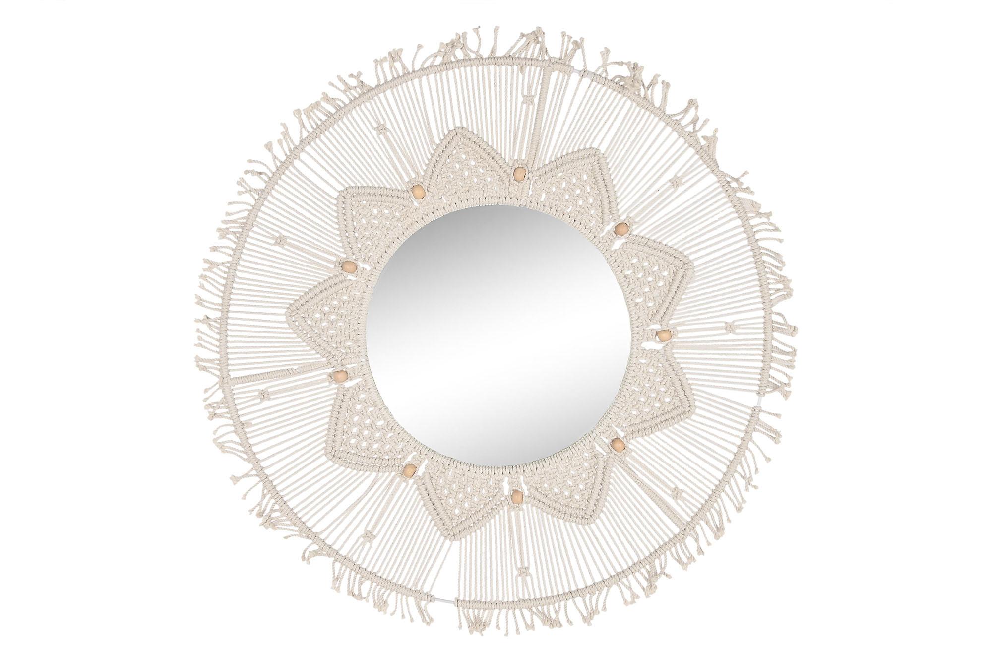 DKD Home Decor Espejo Boho de Pared con Marco de Macramé y Cristal Beige 76x76 cm (Espejo 36x36 cm) - Pack 2 Unidades