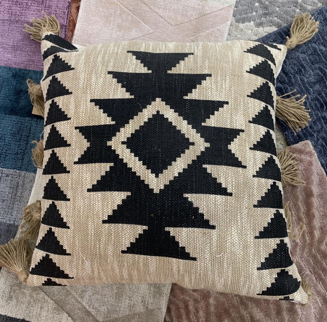 DKD Home Decor 1c24 Cojín decorativo estilo Boho de Algodón y Lino Hecho a mano, 45x45 cm, Set de 2 unidades con Cremallera