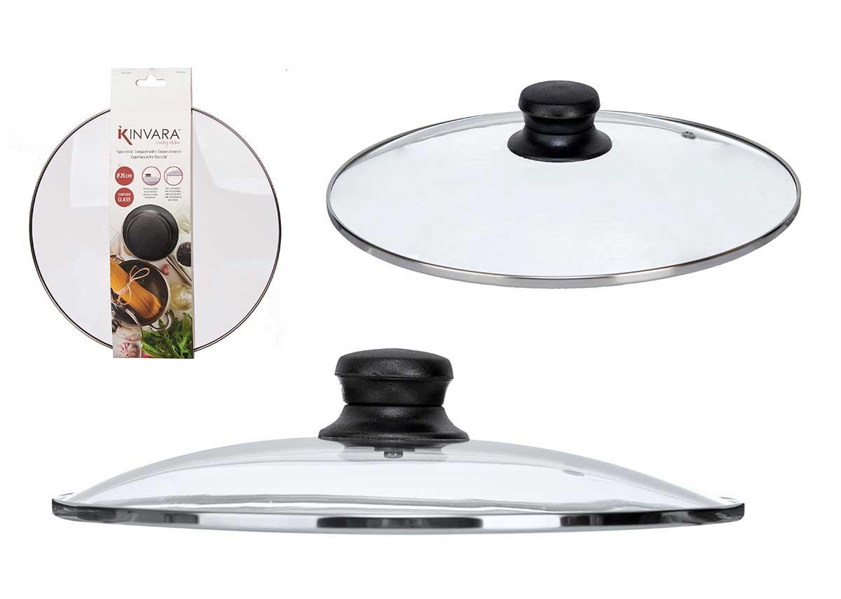 Kinvara Tapa de Cristal con Filo Plata - 26 cm, Vidrio y Metal, Transparente y Plata (12 Unidades)