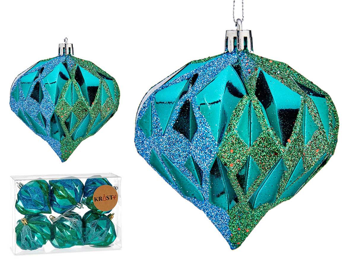 Krist+ Set de 6 Bolas Turquesa en Forma de Diamante, 8 cm (12 Unidades)