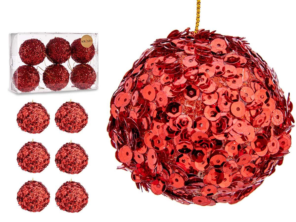 Krist+ Set de 6 Bolas de Navidad con Lentejuelas, Rojo, 10 cm (8 Unidades)