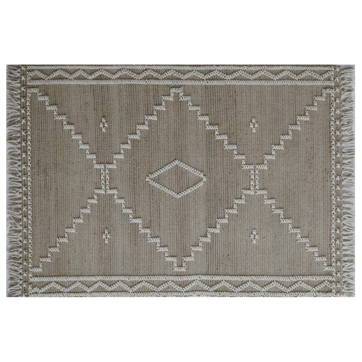 DKD Home Decor Alfombra Boho 200x140 cm Yute Lana Algodón Poliéster 1 cm Alto Hecha a Mano Antideslizante 2200 gsm
