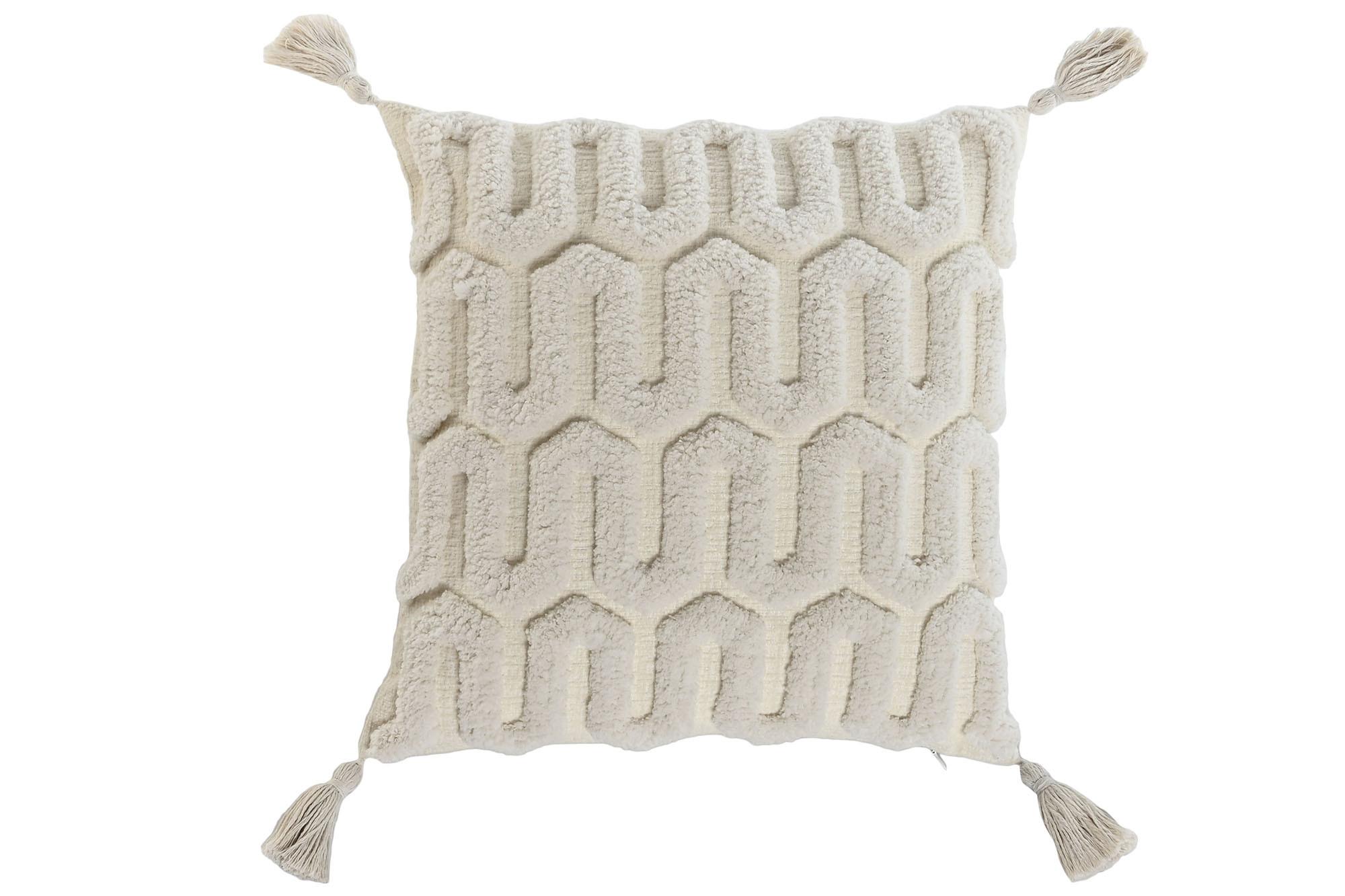 DKD Home Decor Cojín Boho Crudo Natural de Poliéster 45x45 cm con 8 cm de Grosor y Cremallera - Pack de 2 Unidades