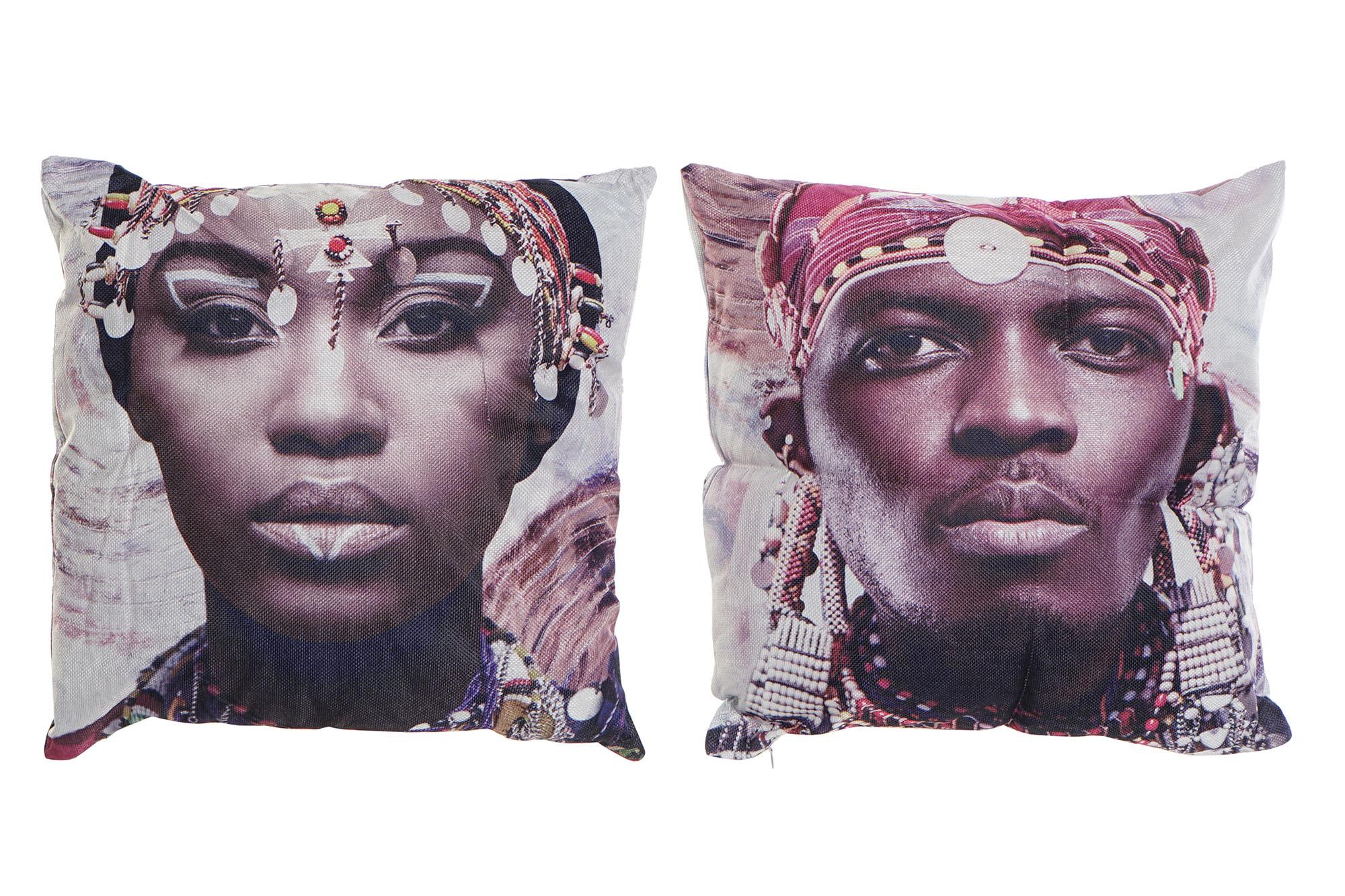 DKD Home Decor Cojín Colonial Multicolor de Poliéster 45 x 45 cm (4 Unidades)