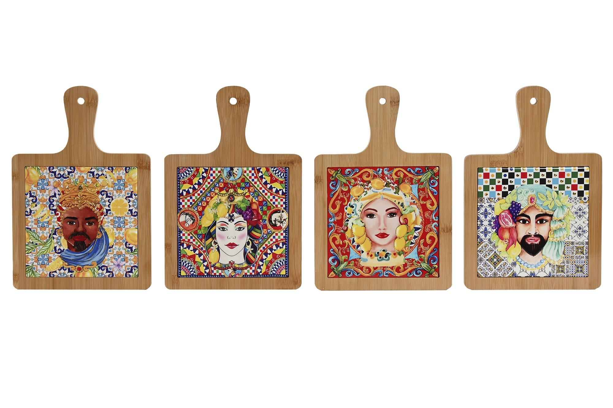 DKD Home Decor Salvamantel Mediterráneo Multicolor Dorado Dolomite Bambú 28x19x1 cm Apto Lavavajillas Colección Sicilia 2024 Pack 12 Unidades