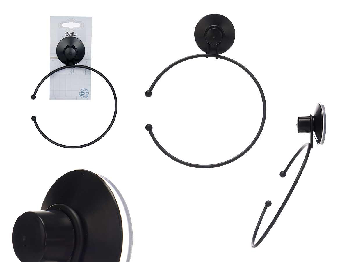 Berilo Toallero Metal Negro Mate Sencillo con Ventosa 16x20x4 cm (12 Unidades)