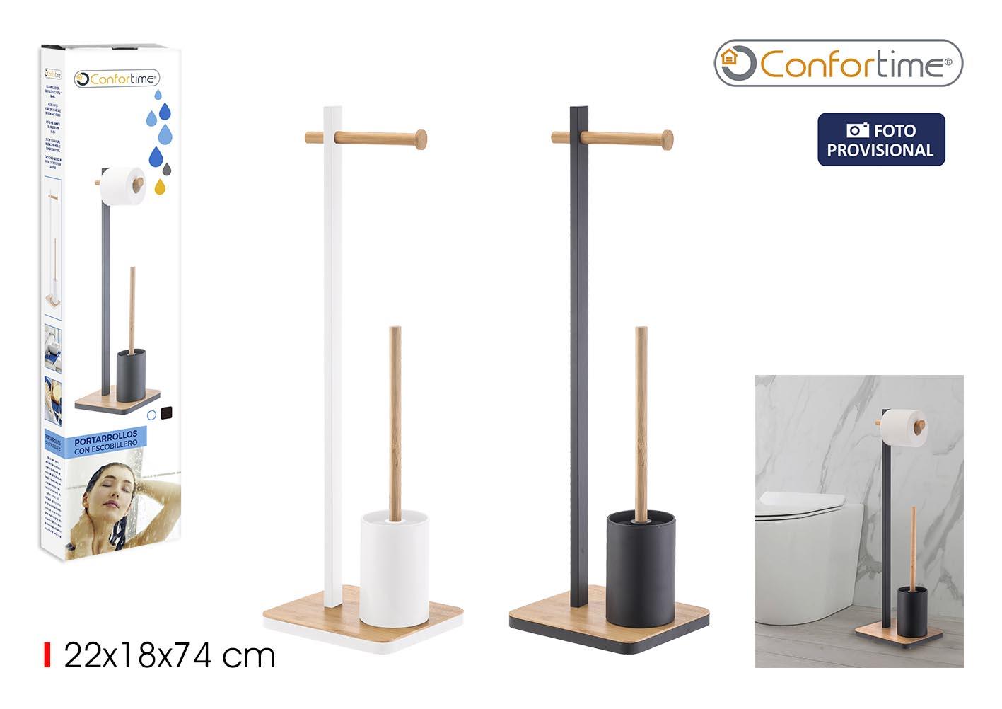 Inde Portarrollos WC con Escobillero Bambú - Mueble de Baño de Pie - 22 cm Ancho x 74 cm Alto (4 Unidades)