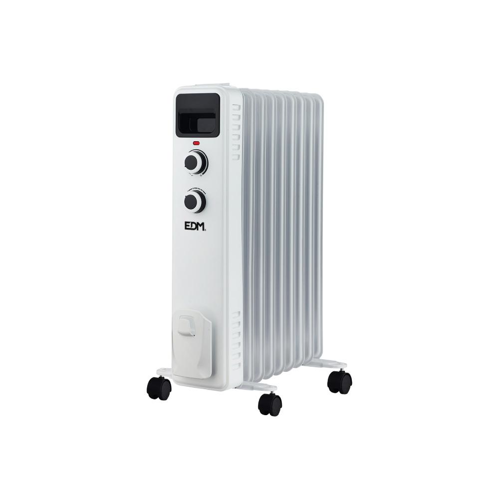 Edm Radiador de aceite 2000W con 9 elementos, termostato ajustable, 3 potencias, 60 cm altura
