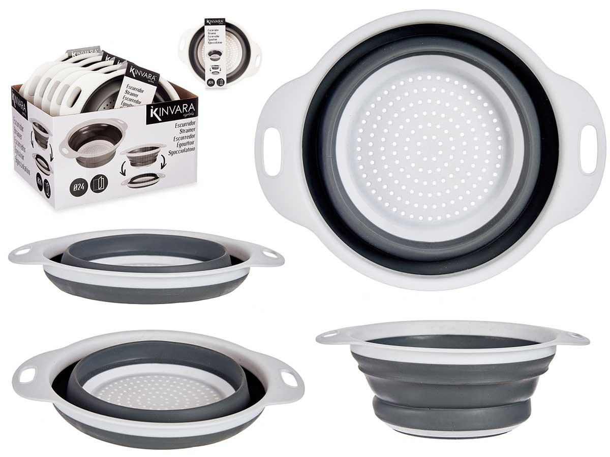 Kinvara Colador Redondo Plegable con Asas 20 cm Plástico/TPR Blanco/Gris Apto Lavavajillas (24 Unidades)