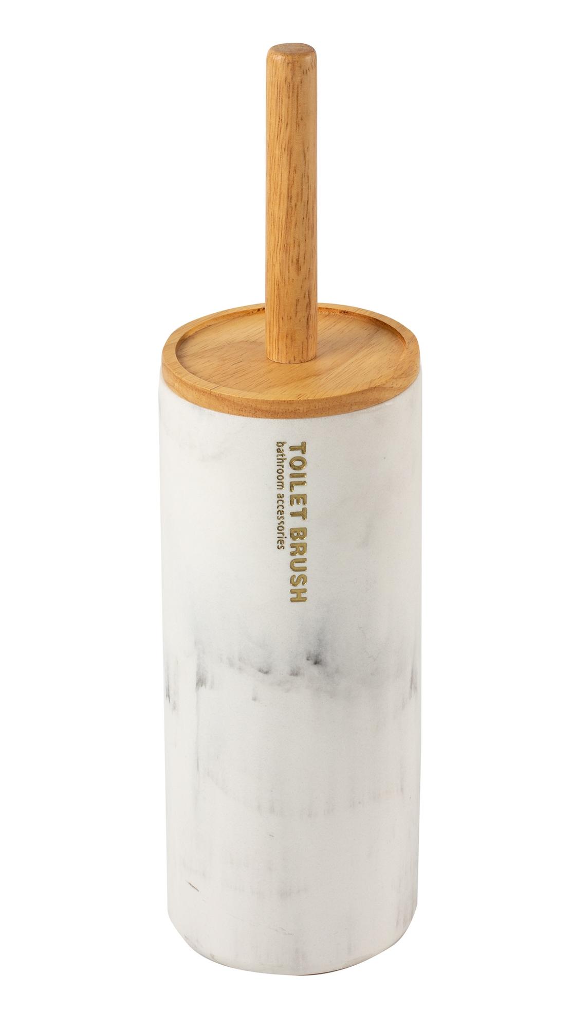 DKD Home Decor Escobillero Scandi Blanco Natural con Detalles de Mármol y Resina 10.3 x 38 x 10.3 cm