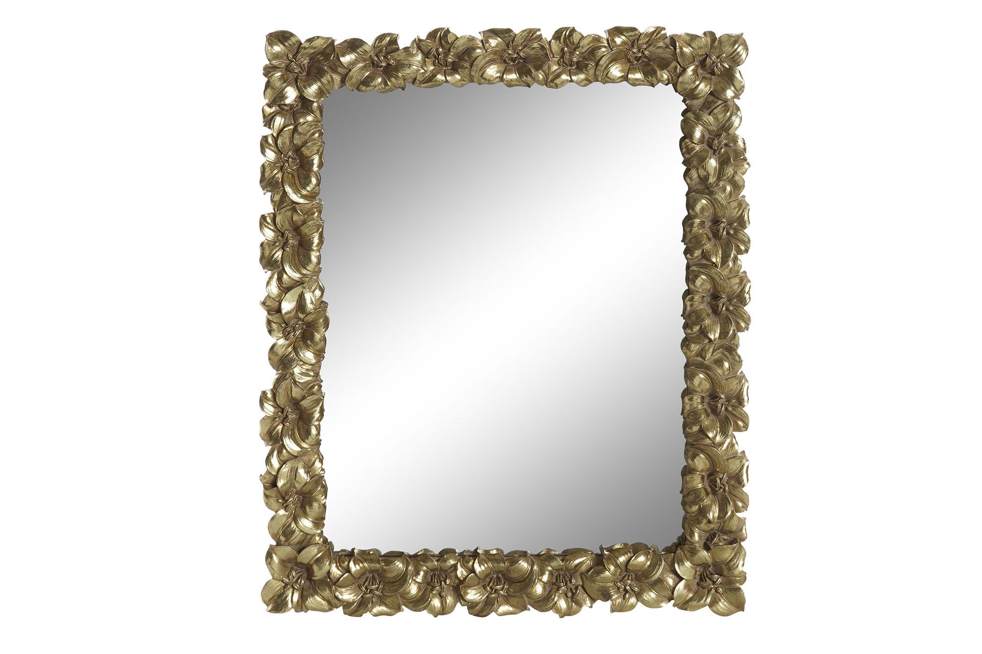 DKD Home Decor Espejo de Pared Decorativo Glam Dorado, Marco de Resina con Hojas, 48x38x2.6 cm