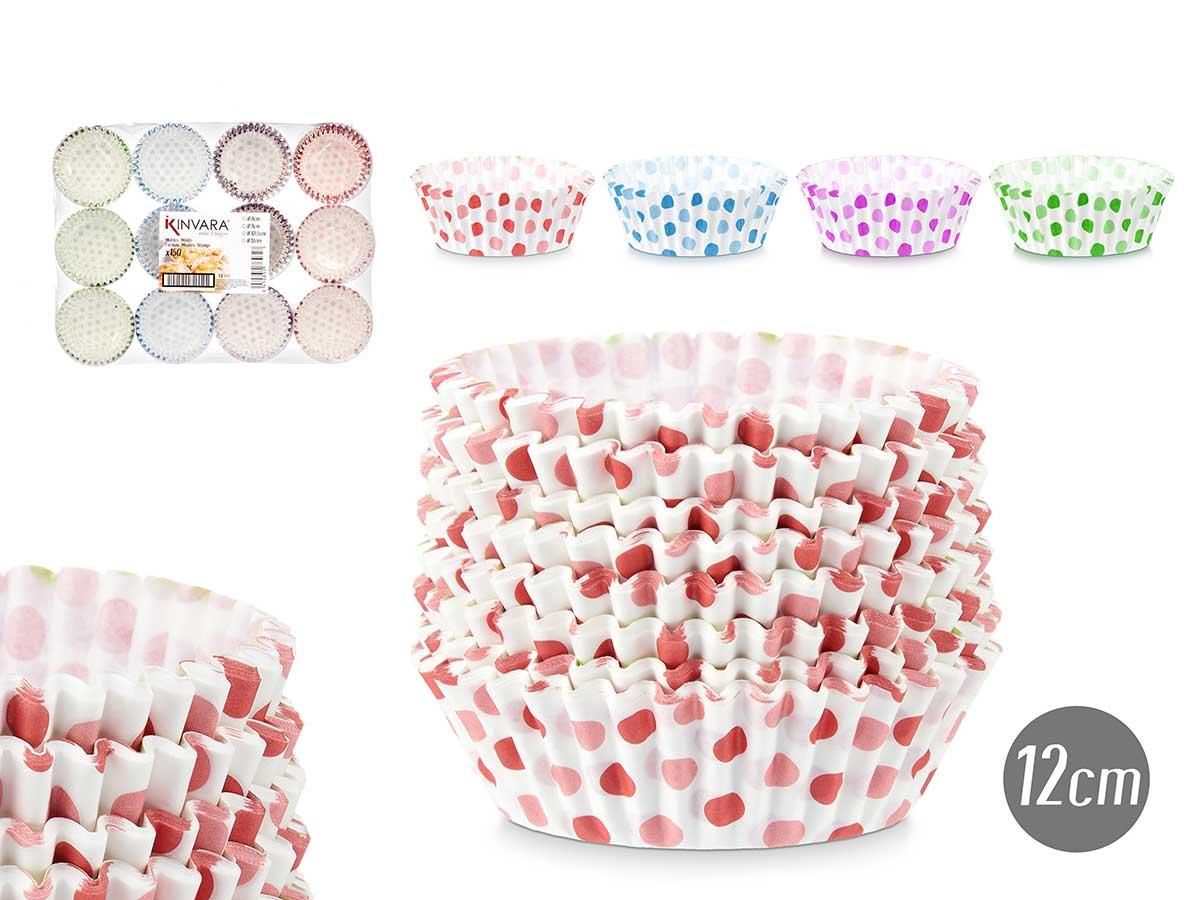 Kinvara Set de 150 Moldes de Papel Puntos 12 cm, Surtidos en Azul, Lila, Rojo y Verde (48 Unidades)